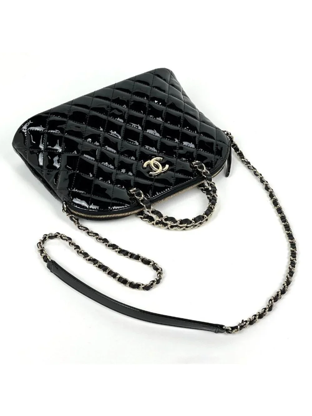 Chanel CC Logo Handbag Chain 2-Way Enamel Patent Leather Black